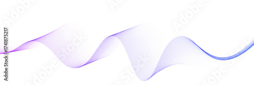 Flowing particles wave pattern, blue and purple gradient color isolated on white background. Vector in concept of AI technology, science, music, modern.