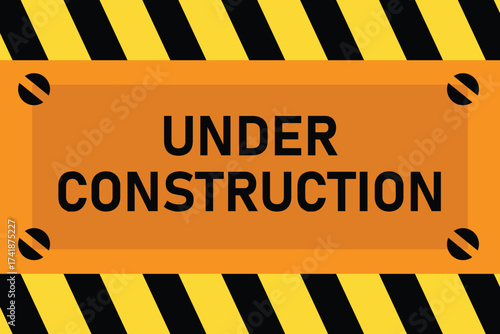 Bold yellow and black striped under construction banner design. Perfect for websites, posters, or signage requiring maintenance or warning visuals