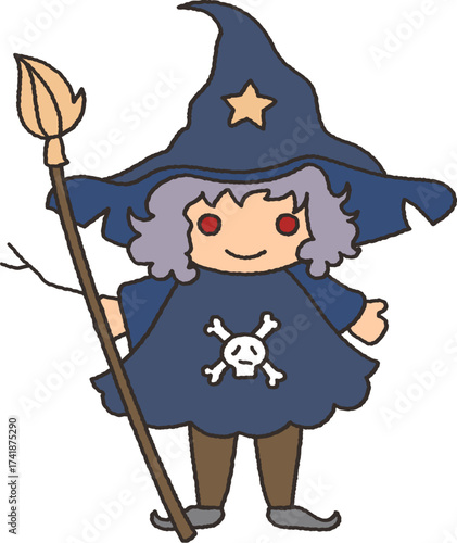 Cute halloween witch doodle in cartoon hand drawing style 