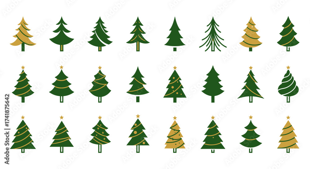 Obraz premium christmas trees set icon illustration