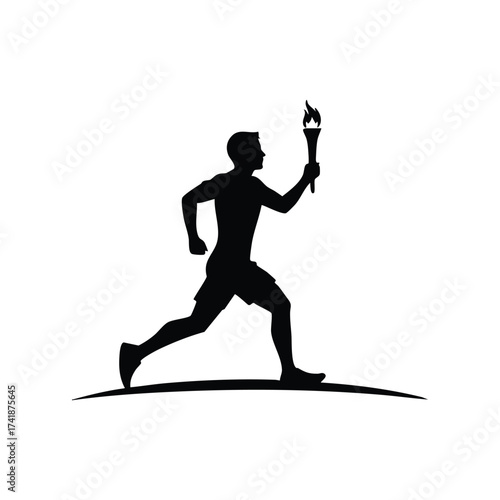Silhouette of a person running while holding a torch with a flame, symbolizing determination and pursuit of goals