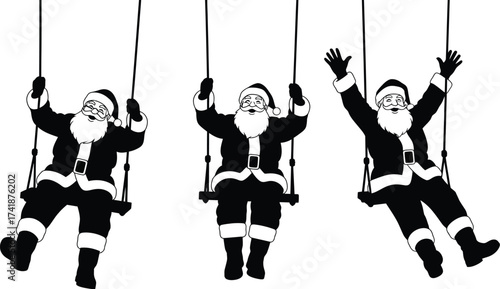 Santa claus on swings christmas holiday vector illustration art editable vector