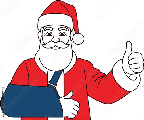 Santa claus with broken arm giving thumbs up merry christmas vector editable vector