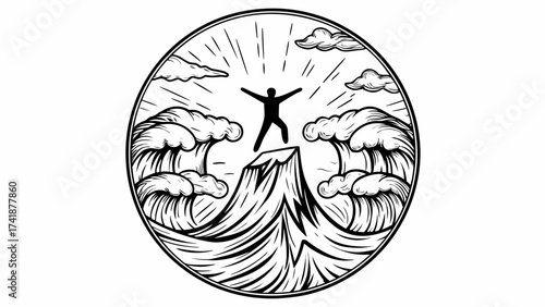 Reach for success with passion conquering challenges, a symbol of triumph and personal achievement, bold climb