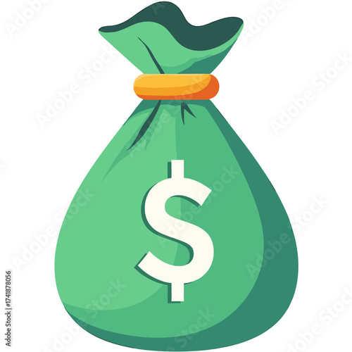 Money bag wealth finance currency investment earnings income savings dollar cash rich economy business vector sticker icon