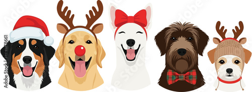 Christmas dogs vector illustration cute holiday dogs with antlers editable vector