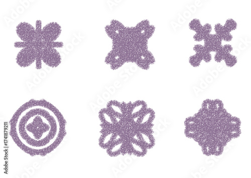A set of geometric flower illustrations drawn with rough pencil lines, PNG with transparent background for design elements.