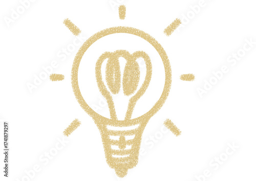 A glowing light bulb icon illustrated with rough pencil strokes, design element in PNG with transparent background.