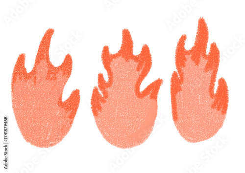 A set of flame illustrations drawn with rough pencil strokes, design elements in PNG format with transparent background.