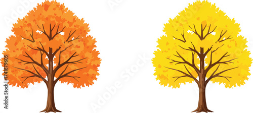 Autumn trees with orange and yellow leaves, seasonal forest background, fall foliage, natural landscape design, colorful outdoor nature illustration elements.