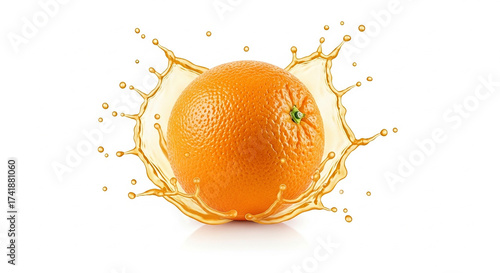 Orange splashing in juice isolated on white background