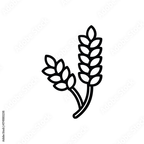 A black outline illustration of two wheat stalks. line icon editable stroke.