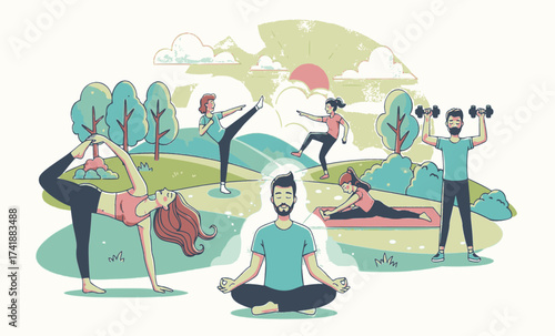 Outdoor Yoga and Fitness Illustration