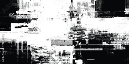 Modern grunge glitch visual art with pixel breakdown, distorted screen lines, error interference texture, cyberpunk decay pattern.