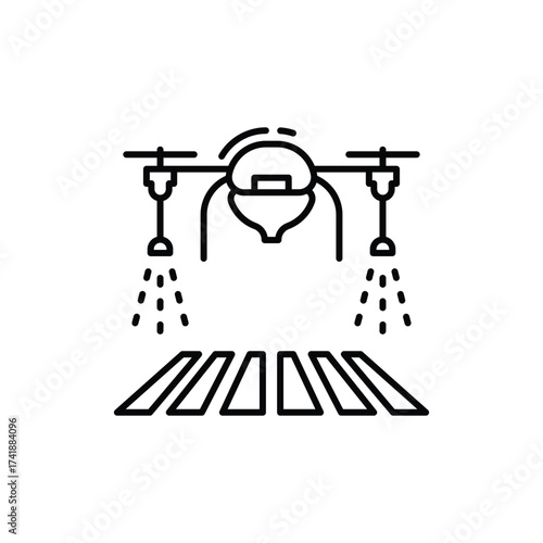 A drone sprays a field of crops. line icon editable stroke.