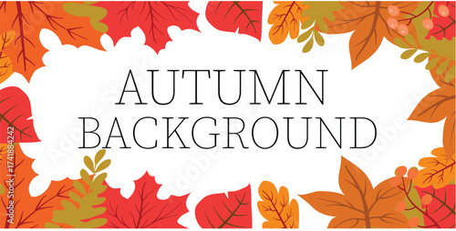 Autumn background with colorful leaves forming a border around the text autumn background, isolated on a white background