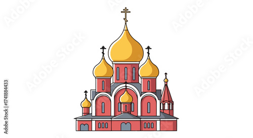 Architectural Illustration of a Russian Orthodox Church.