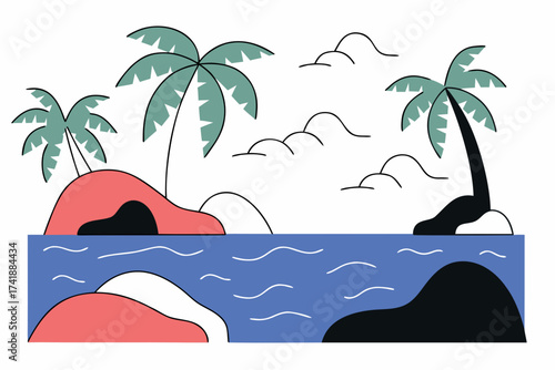 tropical island with palms