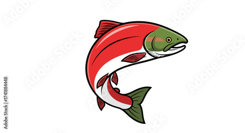 Sockeye Salmon Jumping Cartoon Style Illustration.