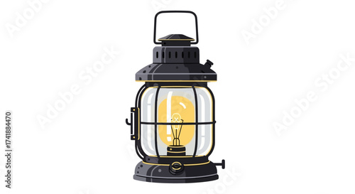 Vintage Black Lantern with Glass Panels and Handle.