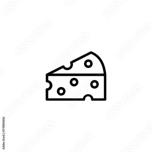 A triangular cheese wedge outlined in black with holes. line icon editable stroke.