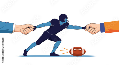 Two hands pulling a football player by the arms during a game.