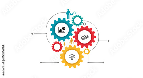 Visual representation of interconnected gears illustrating business processes and strategic collaboration for achieving organizational goals and innovation.