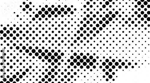 Elegant monochrome halftone design features a dynamic array of black circles on a clean white background, creating a visually striking and versatile graphic pattern for modern applications