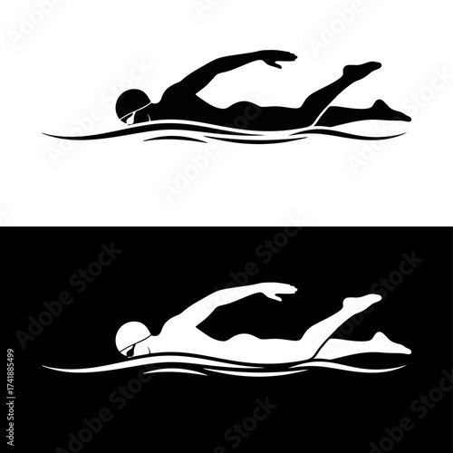 Silhouette icon vector design of a swimmer doing freestyle stroke