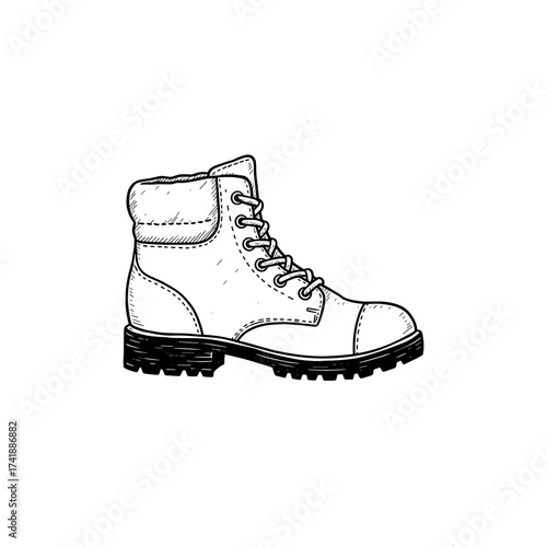 Stylish hiking boot design in monochrome line art style  