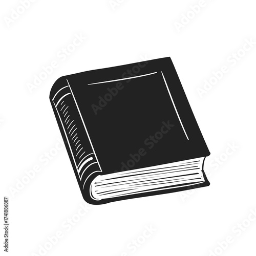 Black hardcover book in simple illustration style  