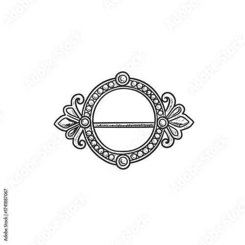 Decorative brooch design with floral elements in vintage style  