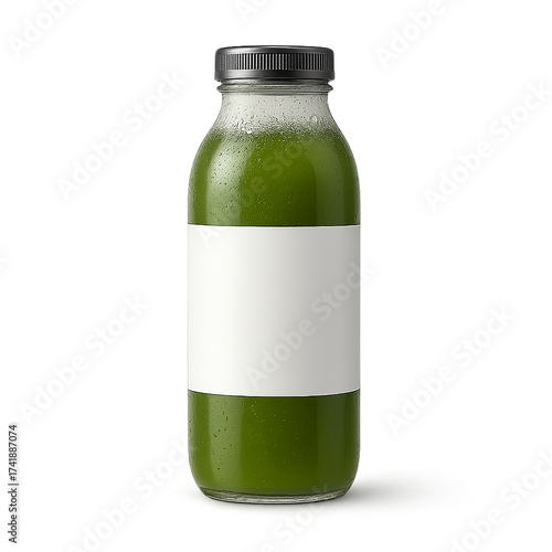 Green Juice Bottle With Blank Label, Healthy Beverage For Wellness And Fresh Living