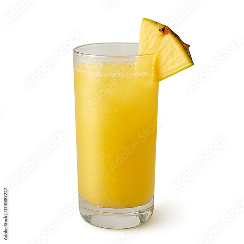 Refreshing Orange Juice Glass With Pineapple Garnish On White Background for Fresh Breakfast or Tropical Marketing