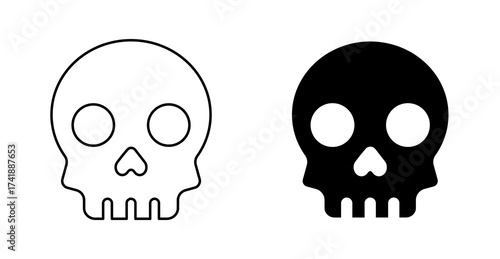 skeleton head icon, skull and bones icon