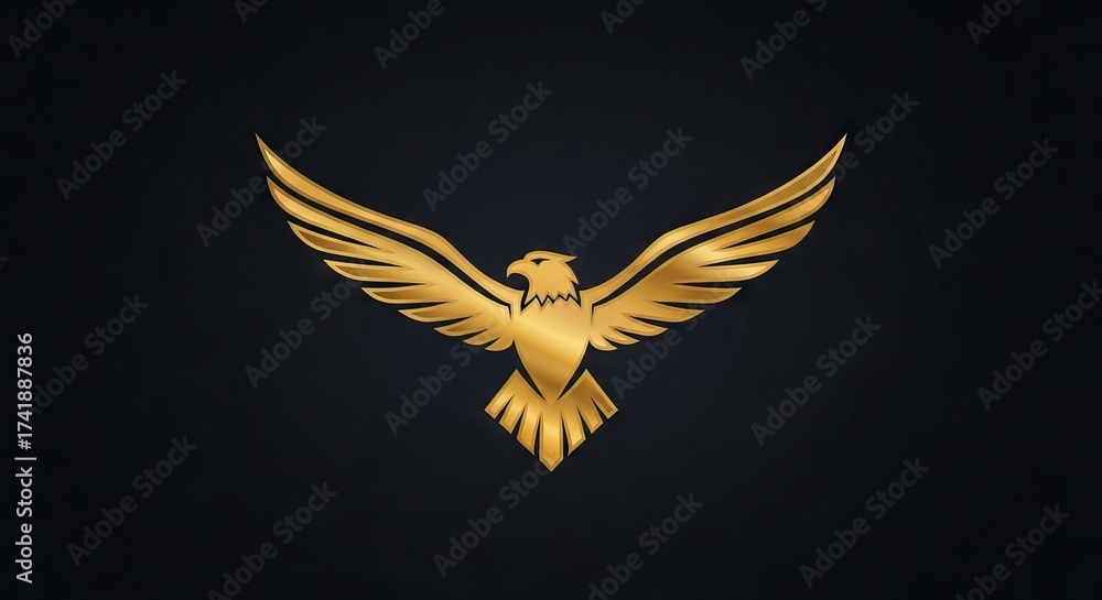 Obraz premium A gold stylized eagle emblem with spread wings on a dark background