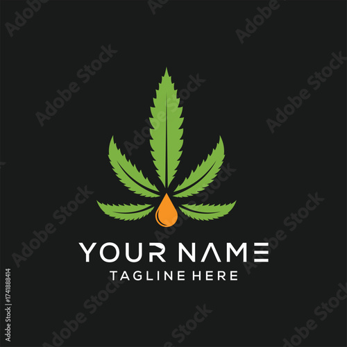 Cannabis leaf emblem, logo or sticker. Marijuana and cannabis leaf green nature logo and symbol template Vector illustration
