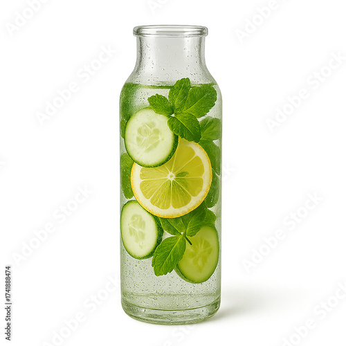 Refreshing Cucumber Lemon Mint Infused Water in Glass Bottle for Healthy Hydration and Wellness