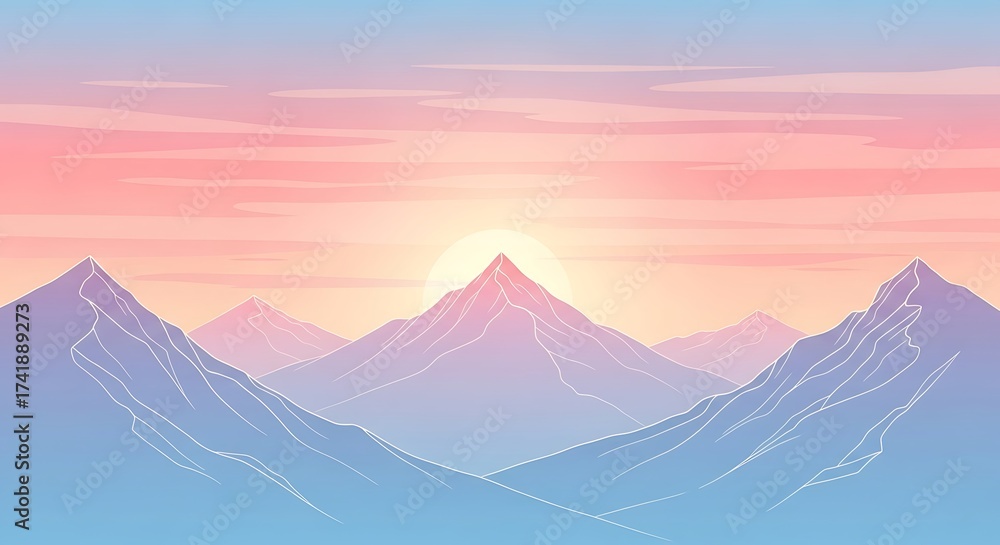 Fototapeta premium Serene Mountain Landscape at Sunrise with Soft Pastel Hues and Gentle Clouds