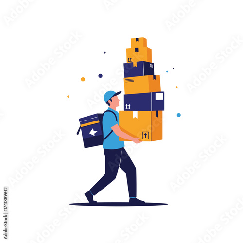 A delivery person carries a tall stack of boxes in their arms.