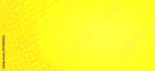 A vibrant, lemon-yellow background with a fading pixelated pattern on the left side gradually transitions into a solid, gradient-like central field radiating bright energy and sunshine tones