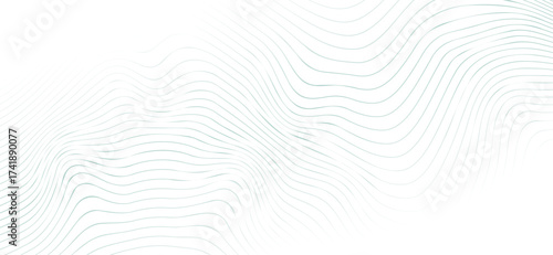 A minimalist abstract design features delicate, undulating pale green lines curving across a pristine white backdrop, creating a gentle sense of movement and subtle depth