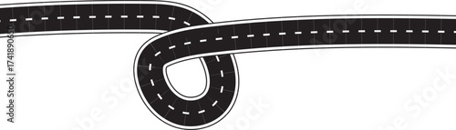 winding road isolated on white. curved highway path with lane markings, empty asphalt highway vector art with white background.