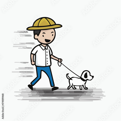 Cartoon farmer boy character with shovel in fun vector illustration