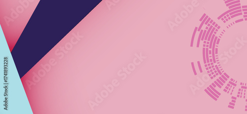 Geometric shapes in pink, blue and navy overlap diagonally, creating a modern layered background with subtle gradients and an abstract circle element on the right for a contemporary feel