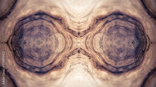Symmetrical Intricate Wood Grain Texture on Soft Blurred Monochromatic Background: Natural Warmth Highlighted