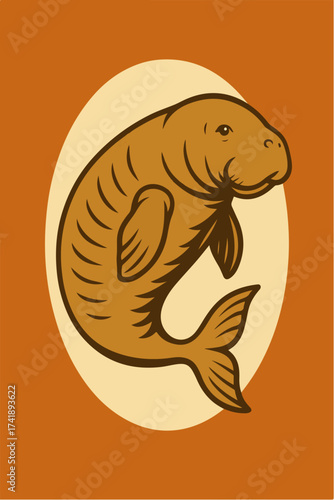 Manatee sea cow gentle marine mammal badge warm coastal icon