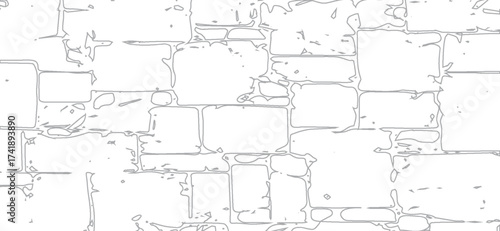 White stonework with outlined edges shows a detailed illustration of a brick wall pattern with rectangular blocks and rough texture, creating a unique artistic background element