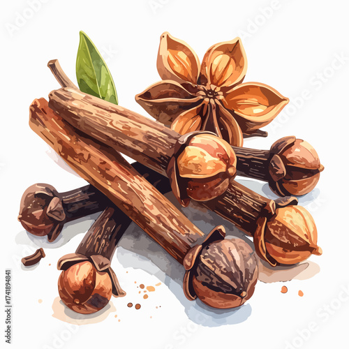 Aromatic cloves and star anise spices for cooking and flavor.