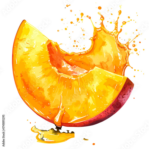 Watercolor plum slice with vibrant juice splash.